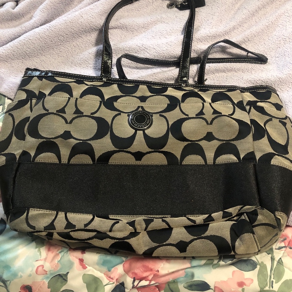 Coach Brand Black and Tan Patterned Tote Quality Bag Fair Condition